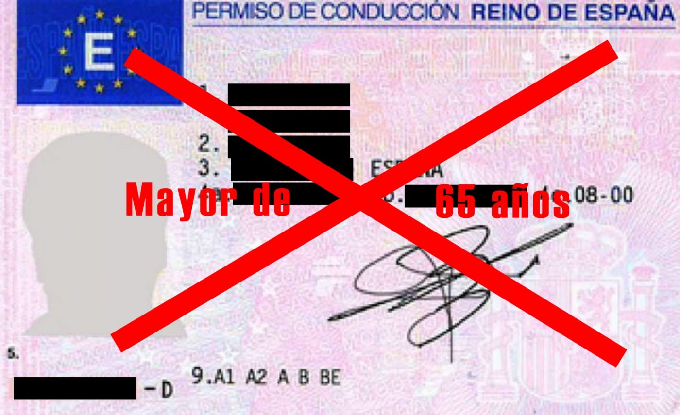 Fotografía de un carnet de conducir cruzado con un aspa rojo